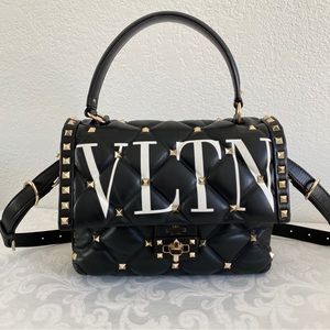 Valentino Black Quilted Leather Medium VLTN Candystud Top Handle Bag